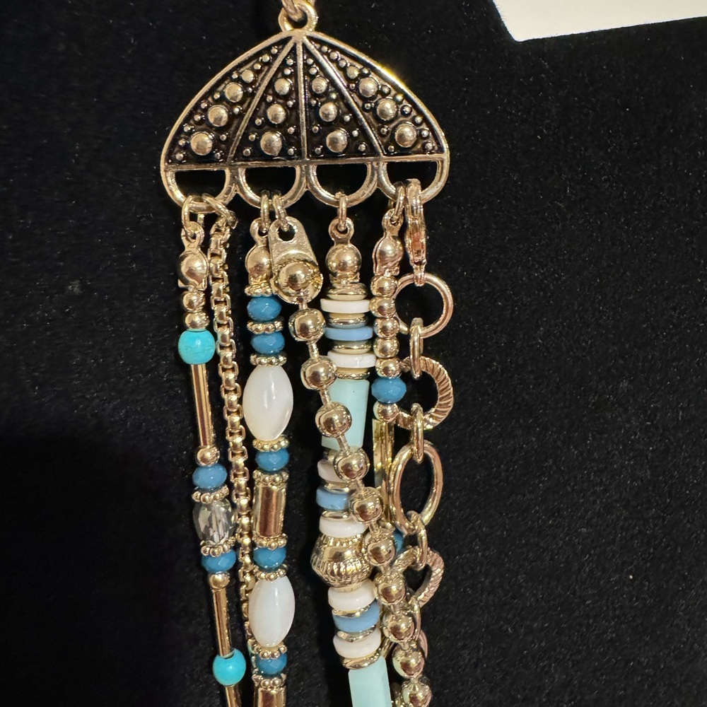 Multi Strand Turquoise and Gold Tone Necklace Bohemian Inspired Lobster Claw - Picture 3 of 5